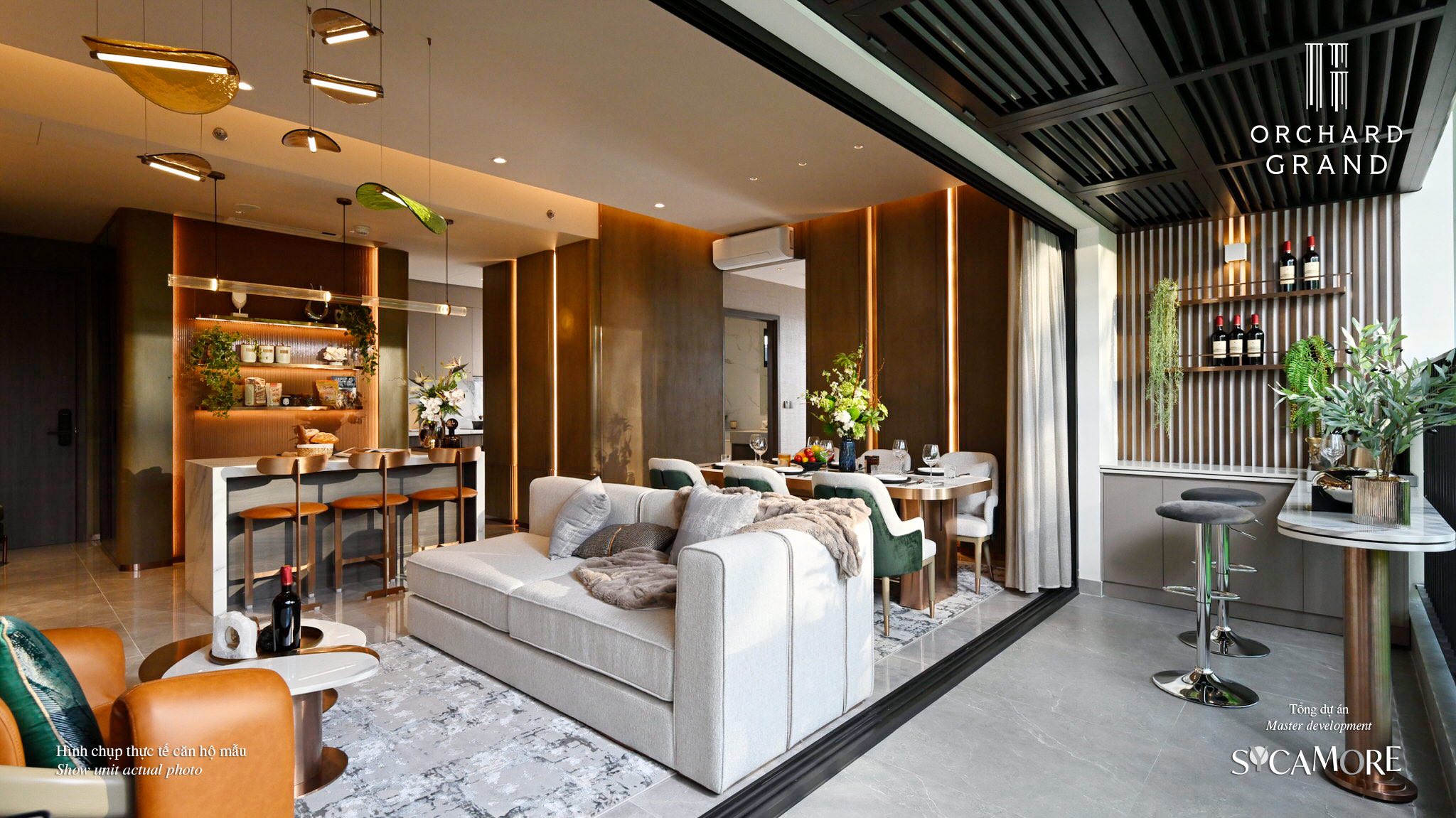 Orchard Mansion – Biệt Thự Compound Giới Hạn & Chuẩn Sống Tinh Hoa Phòng khách căn hộ mẫu 3PN Orchard Grand